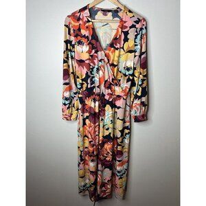 G.I.L.I. Dress Womens Multicolor Floral Print Long Sleeve Jetsetter Sz M Petite